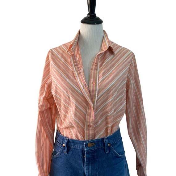 80s Peach Shimmer Stripe Wrangler Blouse - image 1