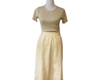 70s Cream Helen Louise Microsuede Midi Skirt