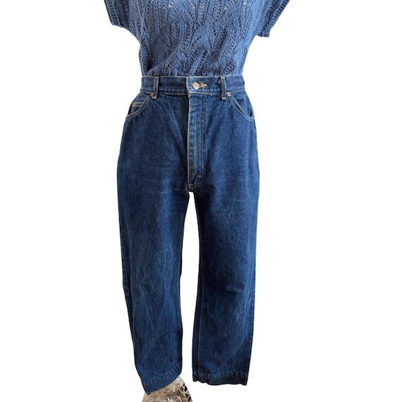 80s Lee High Waisted Dark Wash Union Made Jeans, … - image 1