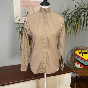 80s Ellen Tracy Tan and White Blouse