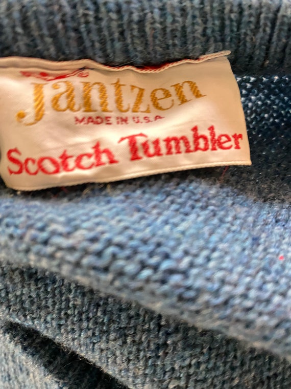 1960s 1970s Blue Wool V-Neck Jantzen Scotch Tumbl… - image 3