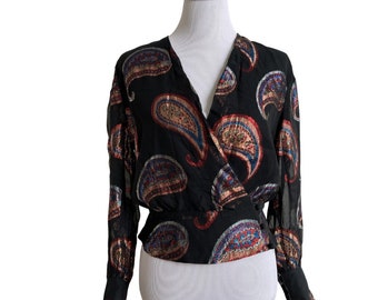 80s Sparkle Paisley Wrap Blouse by Anne Klein