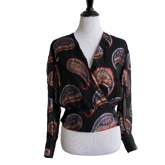 80s Sparkle Paisley Wrap Blouse by Anne Klein - image 1