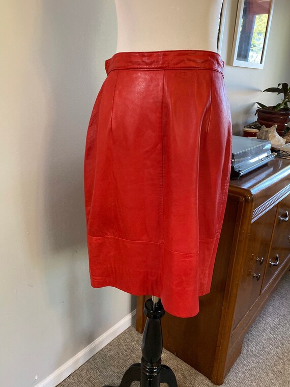 1990s Lipstick Red Andrew Marc Leather Pencil Skir