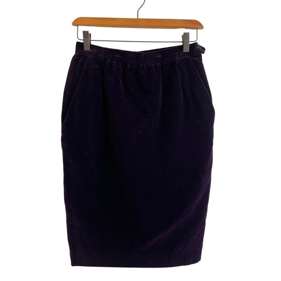 Vintage YSL Eggplant Velvet Pencil Skirt, 26” W - image 5