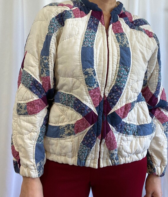 Vintage Handmade Double Wedding Quilt Bomber Jacke