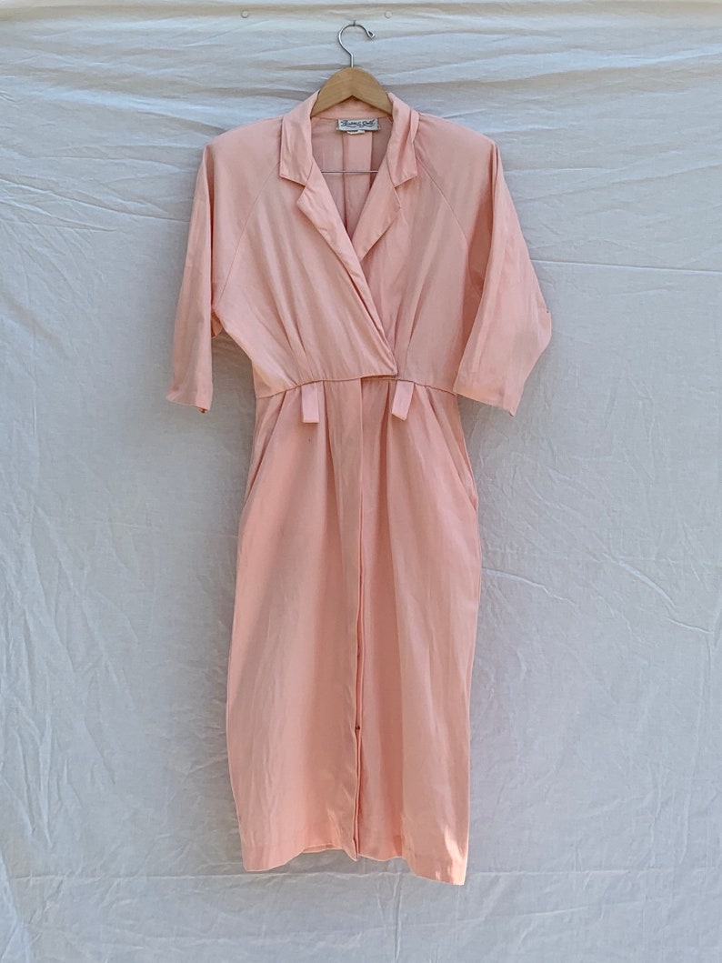 Vintage 1980s Peach Dolman Sleeve Shft Dress Small