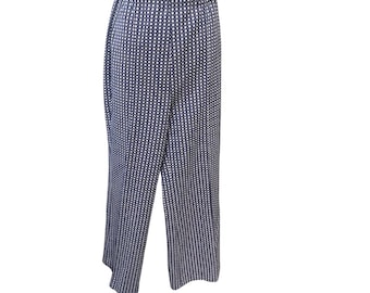 Blauw-witte broek met stippen en ruiten, jaren 70, L-XL