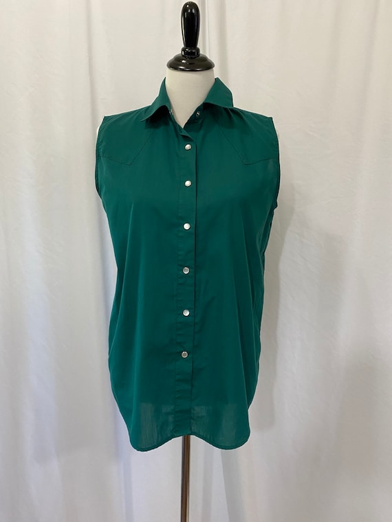 1990s Forest Green Pearl Snap Sleeveless Sheplers
