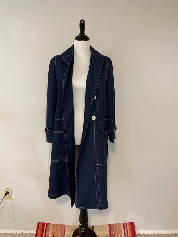 70s Navy Blue Topstitched Misty Harbor Raincoat - image 10