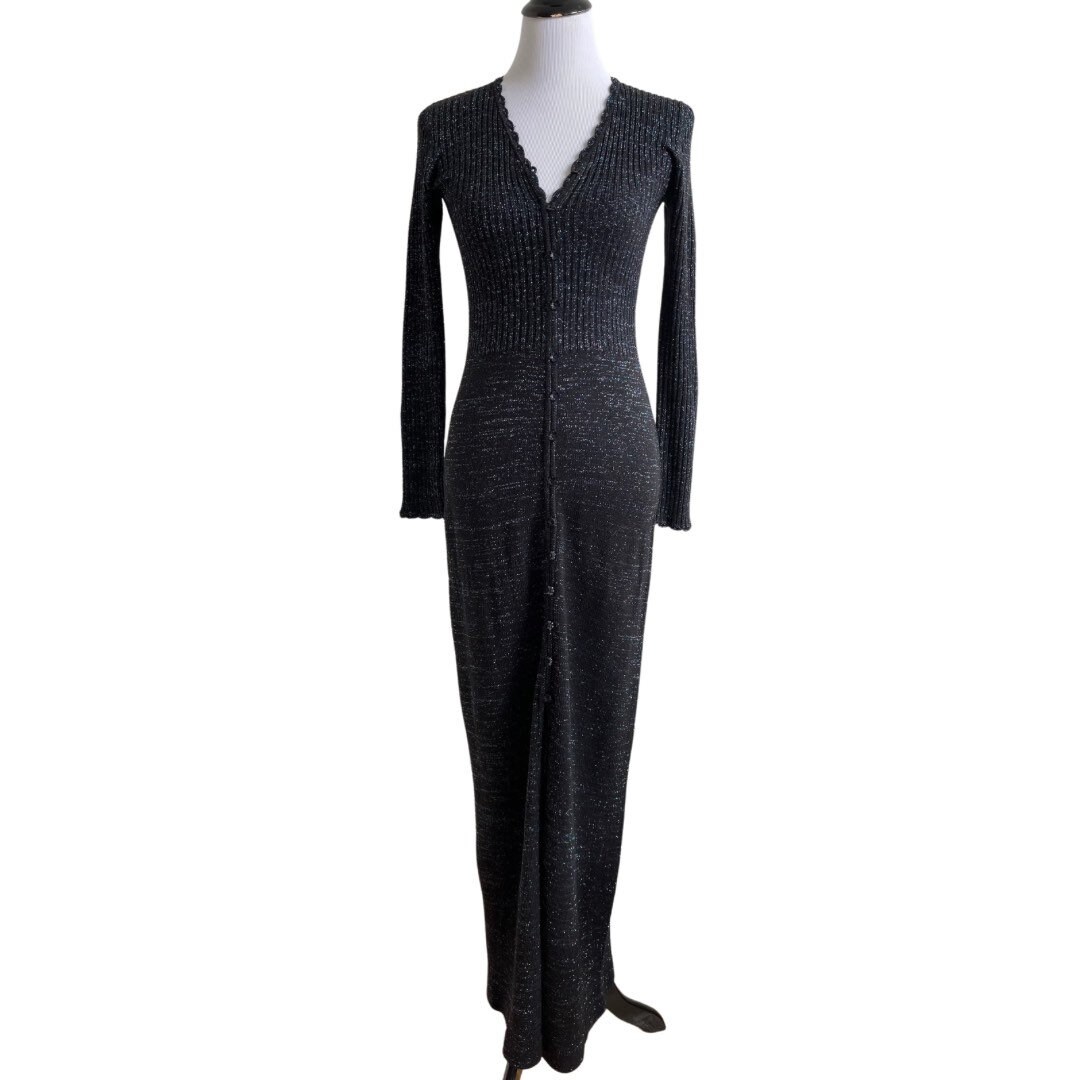 70s International Sparkle Black Knit Body Con Knit Maxi 70s International Sparkle Black Knit Body Con Knit Maxi