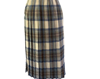 Vintage Blue Tartan Plaid Wool Kilt Skirt