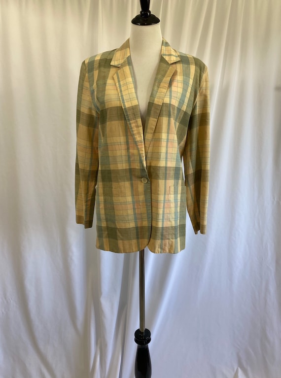 1990s Pastel Cotton Madras Plaid Talbots Blazer