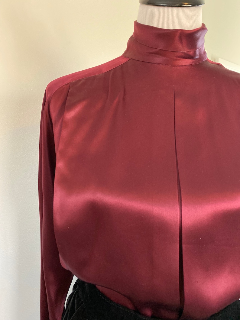 high neck silk blouse
