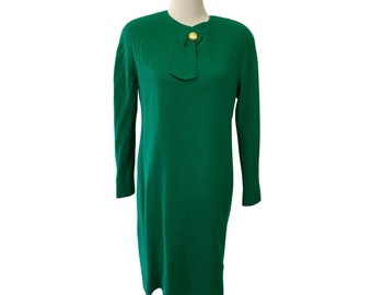 Vintage 1980s Emerald Green David Hayes Saks Fifth Avenue Wool Dress