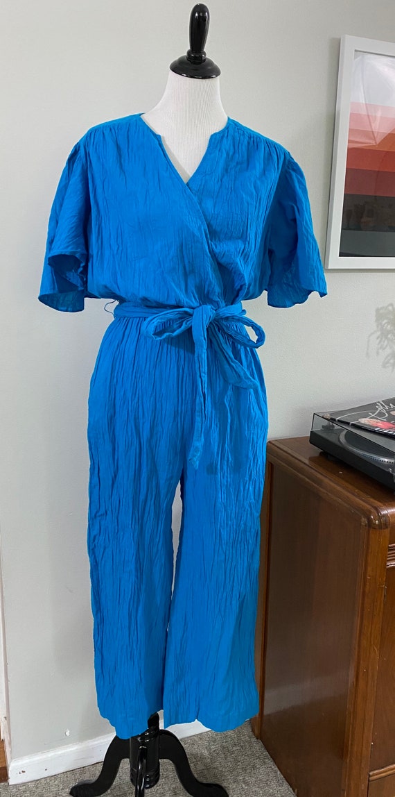 1980s Vibrant Blue Gauzy Cotton Vintage Jumpsuit