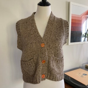 1970s Oatmeal Patch Pocket Wool Cardigan Vest image 1