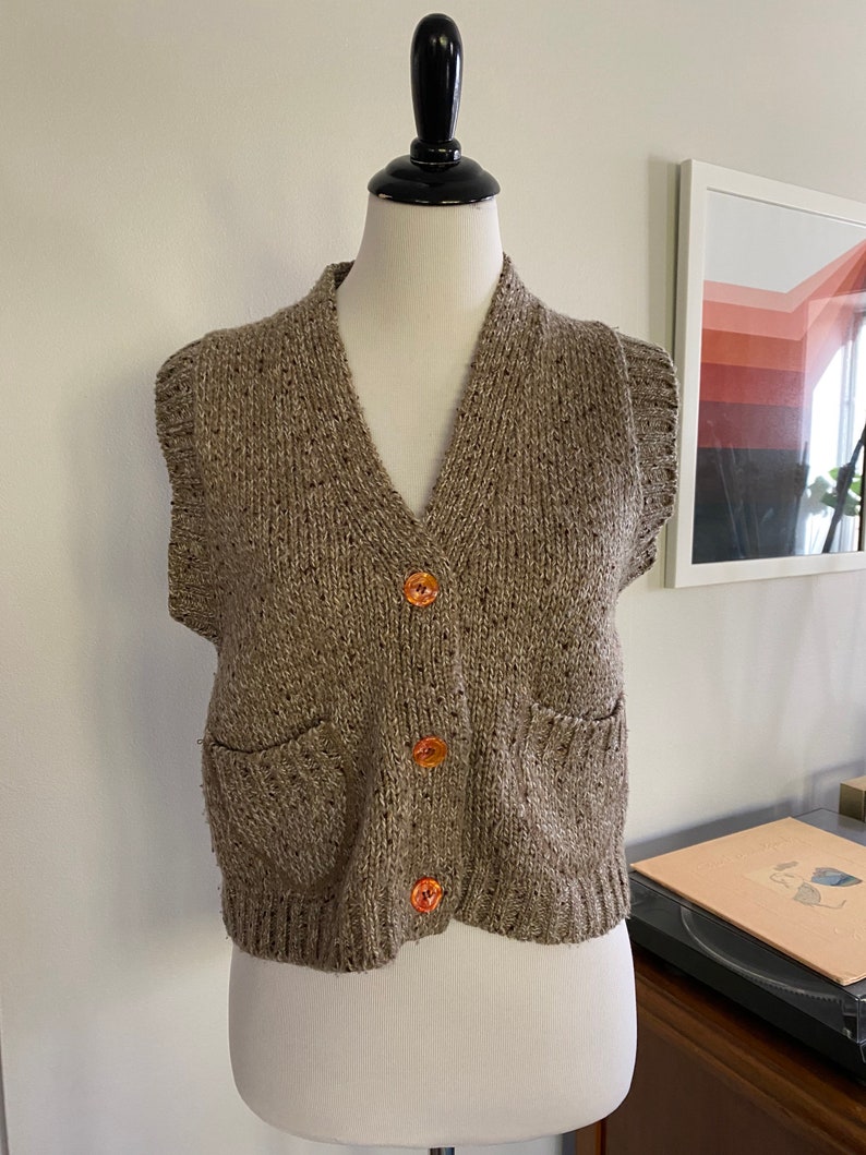 1970s Oatmeal Patch Pocket Wool Cardigan Vest image 1