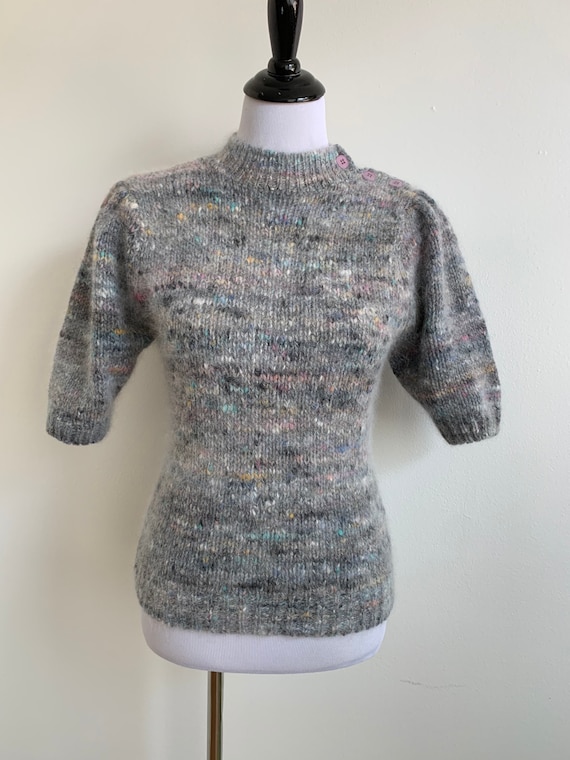 Pastel and Gray Puff Sleeve Sweater, Sm-M