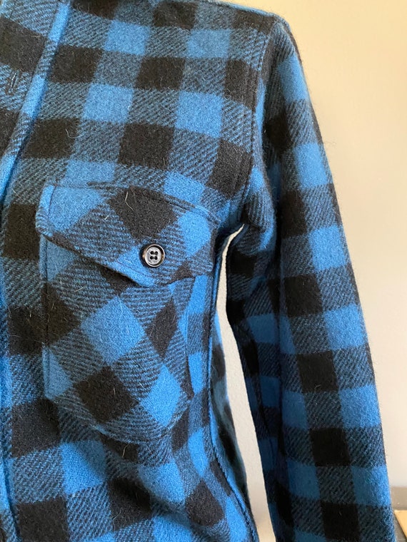 1990s Blue and Black Buffalo Check Plaid Wool LL … - image 5