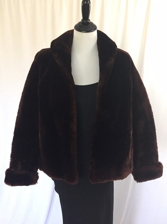 Chocolate Brown Faux Fur Coat//Cropped Jacket//1950s - Gem