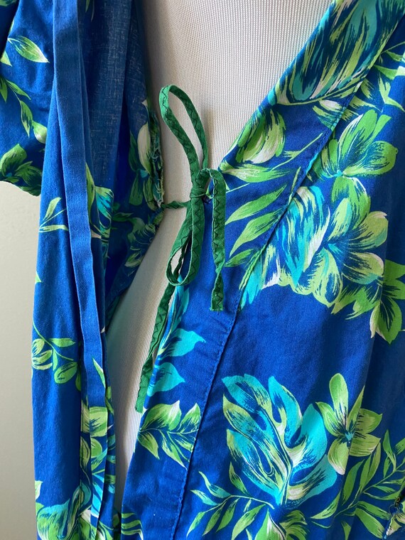 Vintage Blue and Green Floral Cotton Robe - image 5
