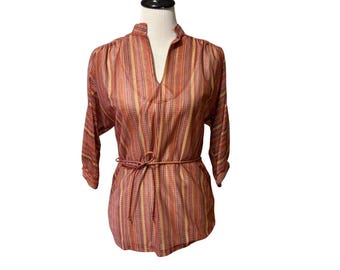 70s Deadstock Lurex Stripe Blouse