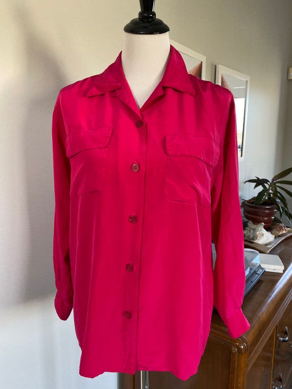 1990s Hot Pink Hunt Club Silk Blouse
