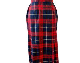 70s Tartan Plaid Pleat Front Pencil Skirt