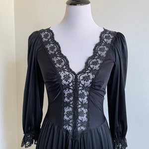 80s Puff Sleeve Lace V Olga Maxi Lingerie Dress image 3