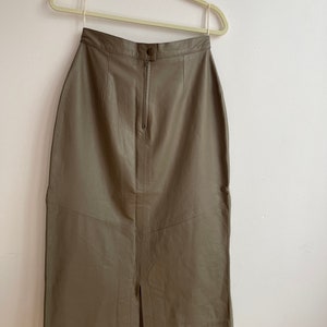 Vintage Putty Midi Doncaster Leather Skirt, 28 W image 4