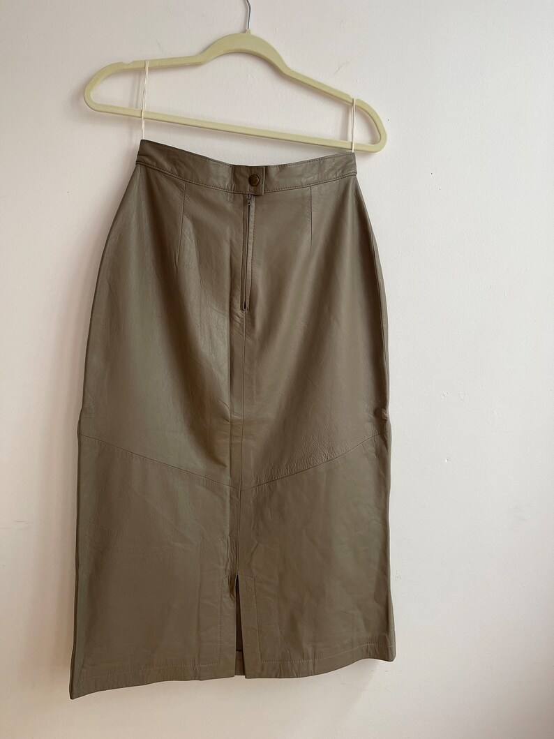 Vintage Putty Midi Doncaster Leather Skirt, 28 W image 4