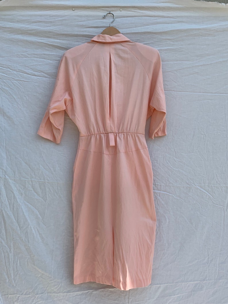 Vintage 1980s Peach Dolman Sleeve Shft Dress Small