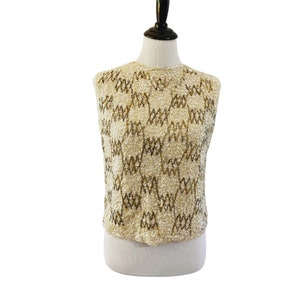 60s 70s Metallic Sequin Beaded Top