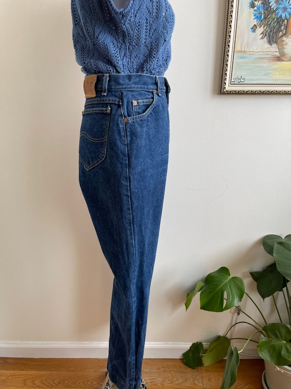 80s Lee High Waisted Dark Wash Union Made Jeans, … - image 6