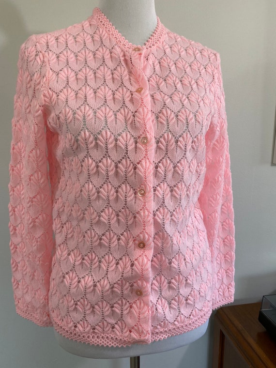 Vintage 1960s Pink Delicate Knit Cardigan Sweater