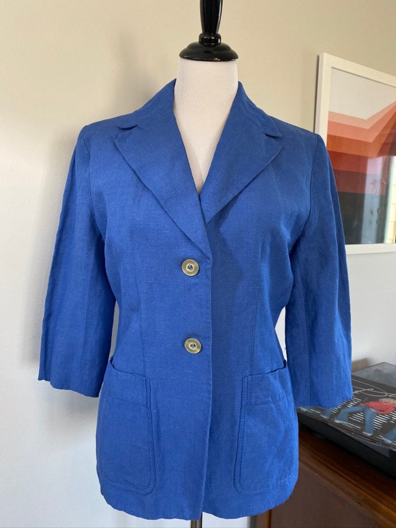 Vintage 1980s Blue Linen Rayon Giorgio Sant Angelo
