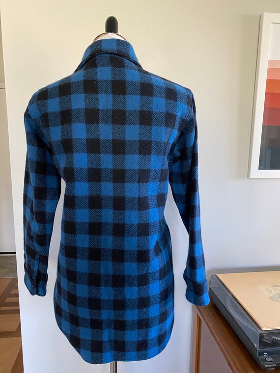 1990s Blue and Black Buffalo Check Plaid Wool LL … - image 3