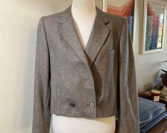 1980s Gray Tweed Wool Cropped Augustus Blazer