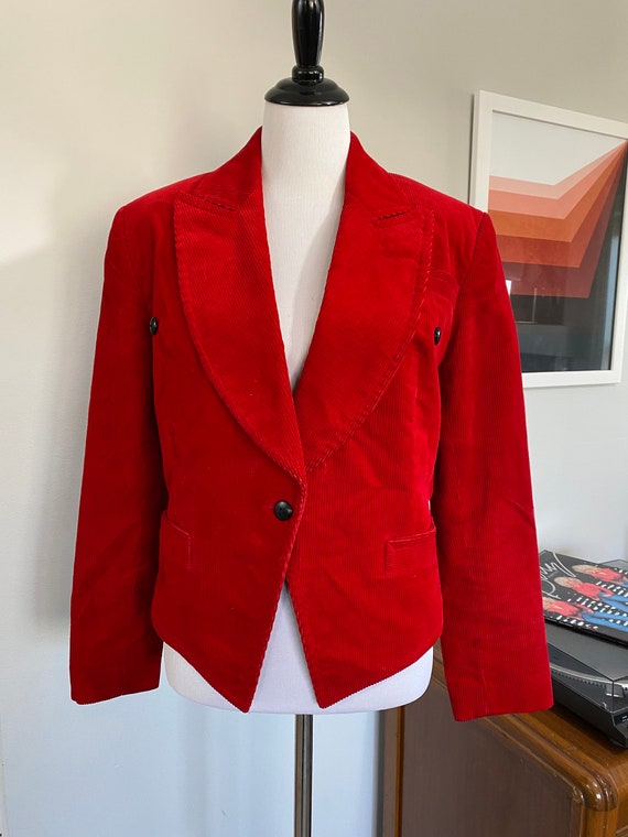 Vibrant Red Corduroy Cropped Blazer - image 2