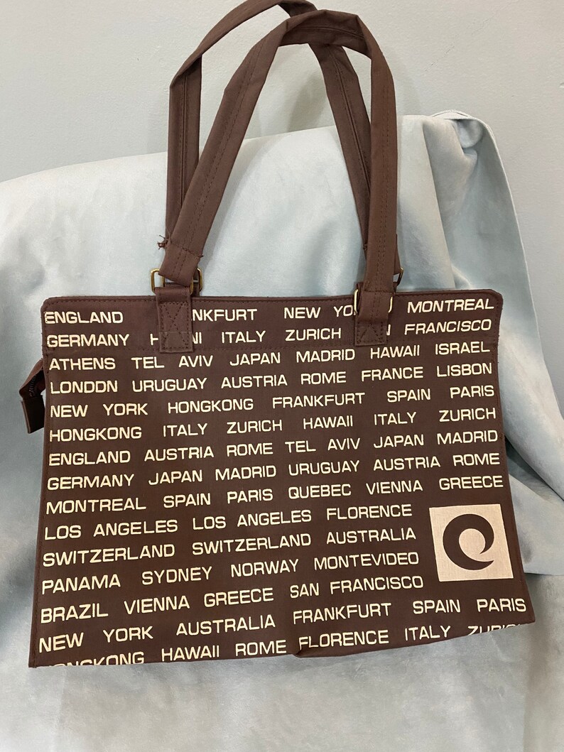 1970s Brown and Tan International Destination Travel Tote image 1