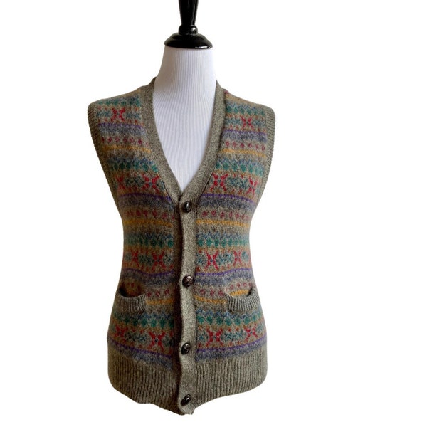 gilet de laine vintage Shetland Fairl Isle par Henry Grethel