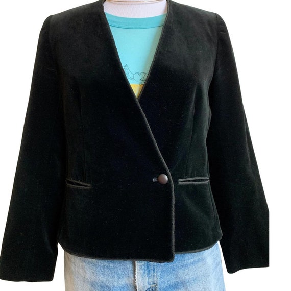 Black Velvet Vintage Weathervane Evening Blazer, … - image 1