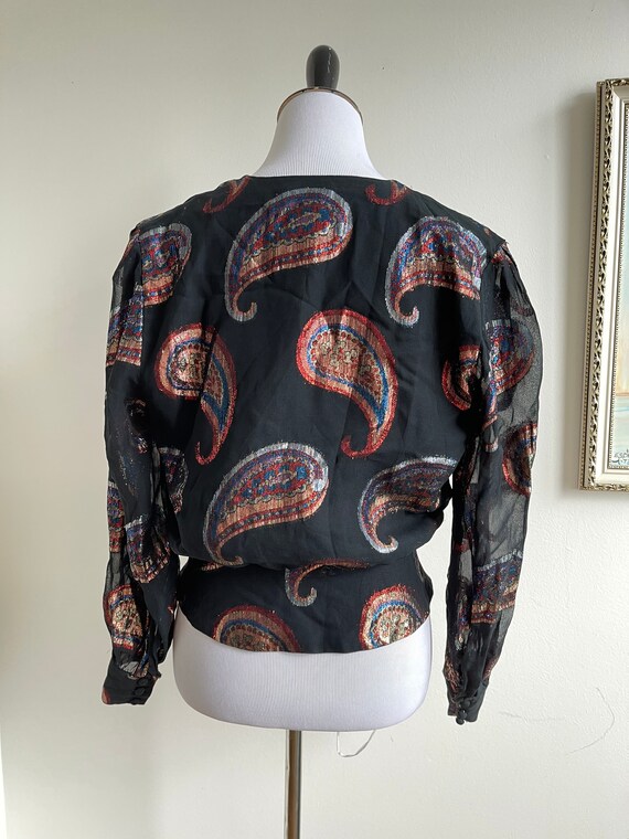 80s Sparkle Paisley Wrap Blouse by Anne Klein - image 3