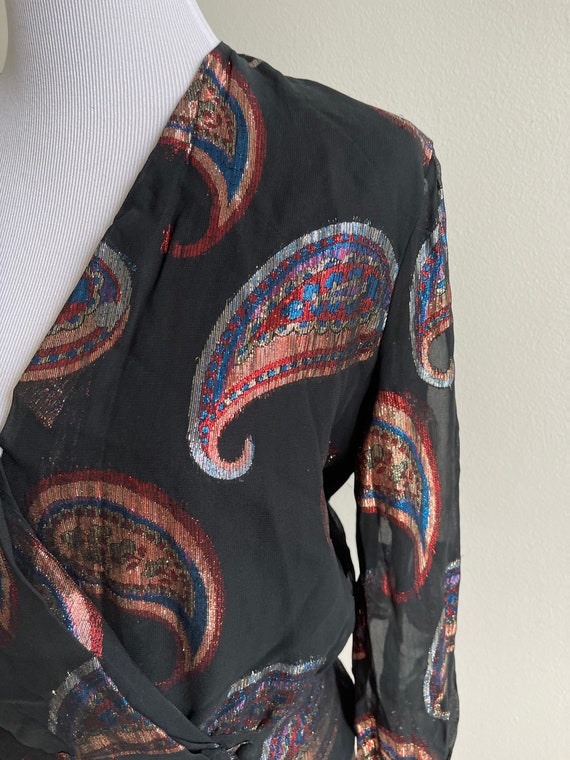 80s Sparkle Paisley Wrap Blouse by Anne Klein - image 5