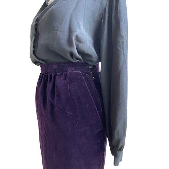 Vintage YSL Eggplant Velvet Pencil Skirt, 26” W - image 3