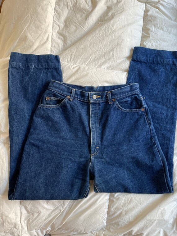 80s Lee High Waisted Dark Wash Union Made Jeans, … - image 3