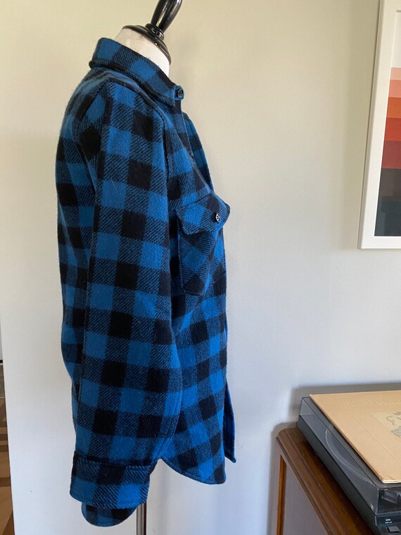 1990s Blue and Black Buffalo Check Plaid Wool LL … - image 4