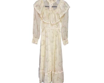 Vestido California Prairie de Candi Jones con estampado floral rosa de los años 70