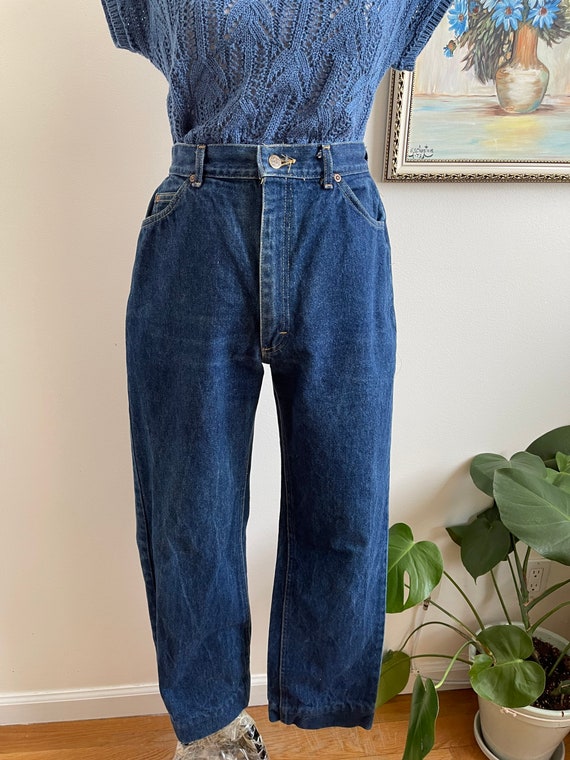 80s Lee High Waisted Dark Wash Union Made Jeans, … - image 2